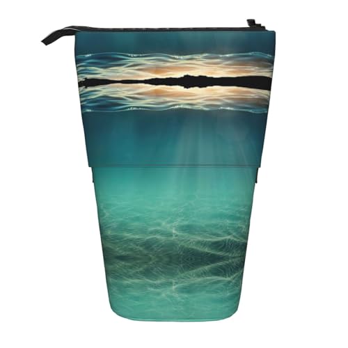 Teleskop-Bleistifttasche mit Meereshintergrund, Oxford-Stoff, tragbar, für Jungen, Mädchen, Teenager, Studenten, Büro, Schwarz , Einheitsgröße von CHAbu