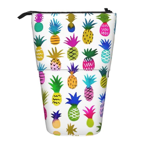 Teleskop-Bleistifttasche mit Regenbogen-Ananas-Design, Oxford-Stoff, tragbar, für Jungen, Mädchen, Teenager, Studenten, Büro, Schwarz , Einheitsgröße von CHAbu
