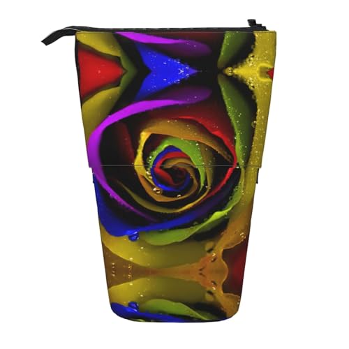 Teleskop-Bleistifttasche mit Regenbogen-Rosen, Oxford-Stoff, tragbar, für Jungen, Mädchen, Teenager, Studenten, Büro, Schwarz , Einheitsgröße von CHAbu