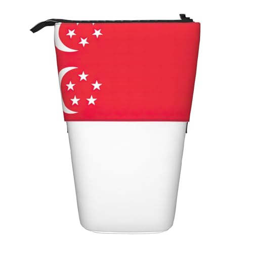 Teleskop-Bleistifttasche mit Singapur-Flagge, Oxford-Stoff, tragbar, für Jungen, Mädchen, Teenager, Studenten, Büro, Schwarz , Einheitsgröße von CHAbu