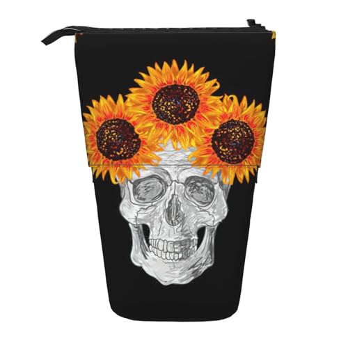 Teleskop-Bleistifttasche mit Sonnenblumen-Motiv, Halloween-Totenkopf, tragbar, für Jungen, Mädchen, Teenager, Studenten, Büro, Schwarz , Einheitsgröße von CHAbu