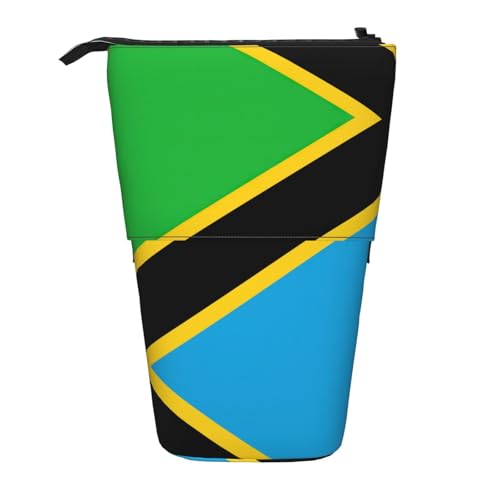 Teleskop-Bleistifttasche mit Tansania-Flagge, Oxford-Stoff, tragbar, für Jungen, Mädchen, Teenager, Studenten, Büro, Schwarz , Einheitsgröße von CHAbu