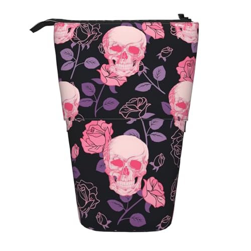 Teleskop-Bleistifttasche mit Totenkopf-Motiv, aus Oxford-Stoff, tragbar, für Jungen, Mädchen, Teenager, Studenten, Büro, Schwarz , Einheitsgröße von CHAbu