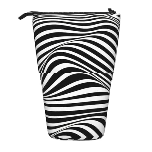 Teleskop-Bleistifttasche mit Wellenstreifen, Oxford-Stoff, tragbar, für Jungen, Mädchen, Teenager, Studenten, Büro, Schwarz , Einheitsgröße von CHAbu