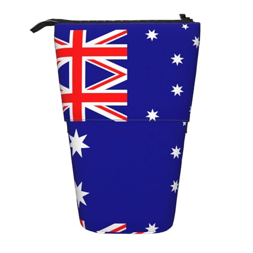 Teleskop-Bleistifttasche mit australischer Flagge, Oxford-Stoff, tragbar, für Jungen, Mädchen, Teenager, Studenten, Büro, Schwarz , Einheitsgröße von CHAbu