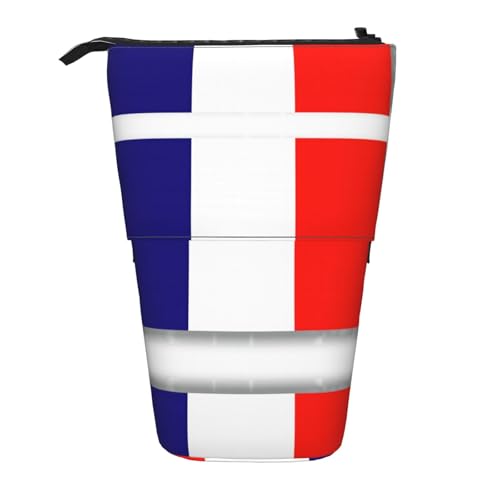 Teleskop-Bleistifttasche mit französischer Flagge, Oxford-Stoff, tragbar, für Jungen, Mädchen, Teenager, Studenten, Büro, Schwarz , Einheitsgröße von CHAbu