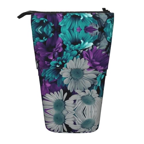 Teleskop-Federmäppchen mit Blumenmuster, aus Oxford-Stoff, tragbar, für Jungen, Mädchen, Teenager, Büro, Violett / Weiß, Schwarz , Einheitsgröße von CHAbu