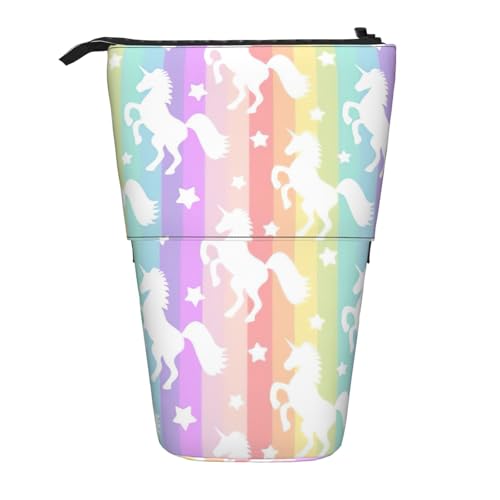 Teleskop-Federmäppchen mit Einhörnern auf bunten Streifen, tragbar, für Jungen, Mädchen, Teenager, Studenten, Büro, Schwarz , Einheitsgröße von CHAbu