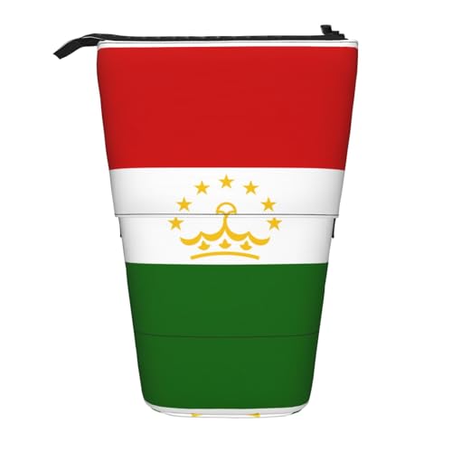 Teleskop-Federmäppchen mit Flagge von Tadschikistan, Oxford-Stoff, tragbar, für Jungen, Mädchen, Teenager, Studenten, Büro, Schwarz , Einheitsgröße von CHAbu