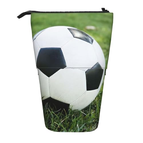 Teleskop-Federmäppchen mit Fußballball auf Gras, tragbar, für Jungen, Mädchen, Teenager, Studenten, Büro, Schwarz , Einheitsgröße von CHAbu