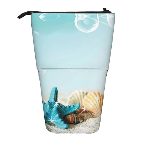 Teleskop-Federmäppchen mit Seestern und Muscheln, aus Oxford-Stoff, tragbar, für Jungen, Mädchen, Teenager, Studenten, Büro, Schwarz , Einheitsgröße von CHAbu