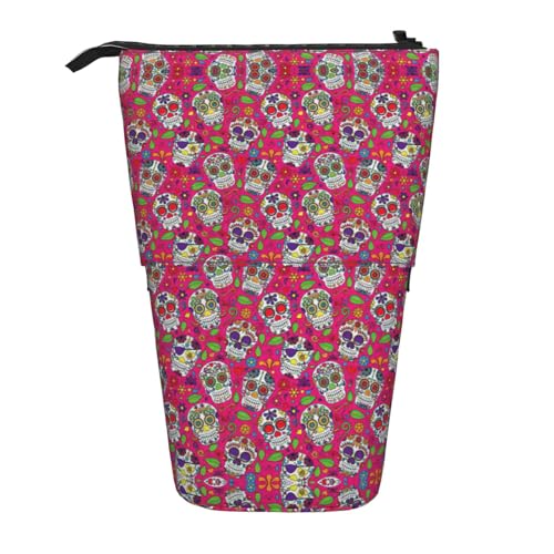 Teleskop-Federmäppchen mit Totenkopf und grünen Blättern, Oxford-Stoff, tragbar, für Jungen, Mädchen, Teenager, Studenten, Büro, Schwarz , Einheitsgröße von CHAbu