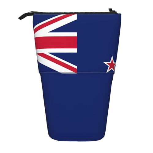 Teleskop-Federmäppchen mit neuseeländischer Flagge, Oxford-Stoff, tragbar, für Jungen, Mädchen, Teenager, Studenten, Büro, Schwarz , Einheitsgröße von CHAbu