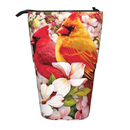 Teleskop-Federmäppchen mit rotem Vogel-Design, Oxford-Stoff, tragbar, für Jungen, Mädchen, Teenager, Studenten, Büro, Schwarz , Einheitsgröße von CHAbu
