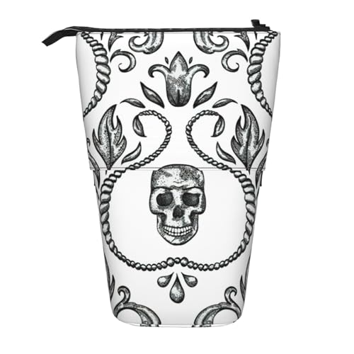 Totenkopf-Stifttasche mit Teleskop-Design, Oxford-Stoff, tragbar, für Jungen, Mädchen, Teenager, Studenten, Büro, Schwarz , Einheitsgröße von CHAbu