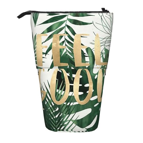 Tropische Blätter Stehende Teleskop-Bleistifttasche Oxford Tuch Tasche Tragbar für Jungen Mädchen Teenager Studenten Büro, Schwarz , Einheitsgröße von CHAbu