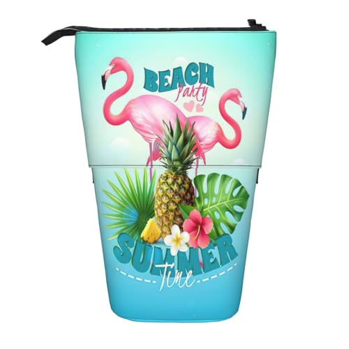 Tropischer Flamingo Stehender Teleskop-Bleistiftbeutel, Oxford-Stoff, tragbar, für Jungen, Mädchen, Teenager, Studenten, Büro, Schwarz , Einheitsgröße von CHAbu