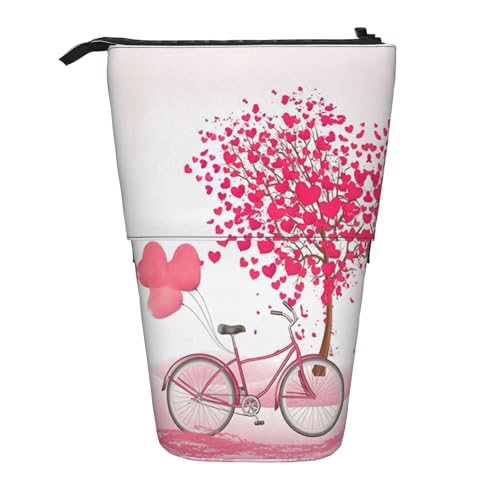 Valentinstag Romantisches Herz Bäume Fahrrad Stehend Teleskop-Bleistifttasche Oxford Tuch Tasche Tragbar für Jungen Mädchen Teenager Studenten Büro, Schwarz , Einheitsgröße von CHAbu