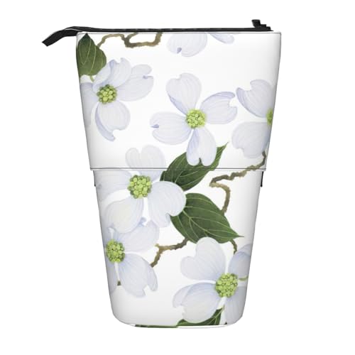 Weiße Blüte Stehende Teleskop-Bleistifttasche aus Oxford-Stoff, tragbar, für Jungen, Mädchen, Teenager, Studenten, Büro, Schwarz , Einheitsgröße von CHAbu