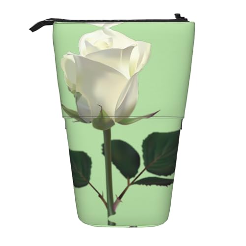 Weiße Rose Stehende Teleskop-Bleistifttasche aus Oxford-Stoff, tragbar, für Jungen, Mädchen, Teenager, Studenten, Büro, Schwarz , Einheitsgröße von CHAbu