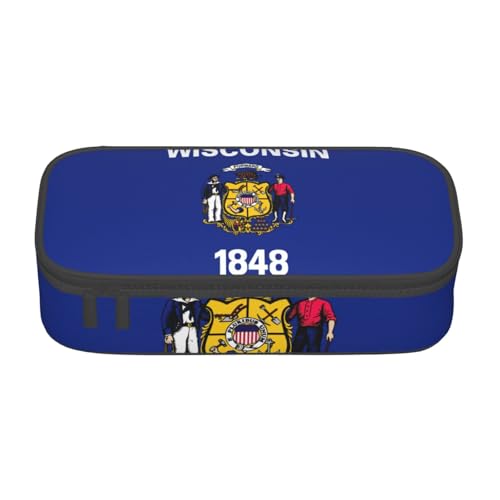 Wisconsin Federmäppchen mit Staatsflagge, großes Fassungsvermögen, Schreibwaren-Aufbewahrungstasche mit Reißverschluss, für Jungen, Mädchen, Studenten, Schule, Schwarz , Einheitsgröße, Koffer von CHAbu