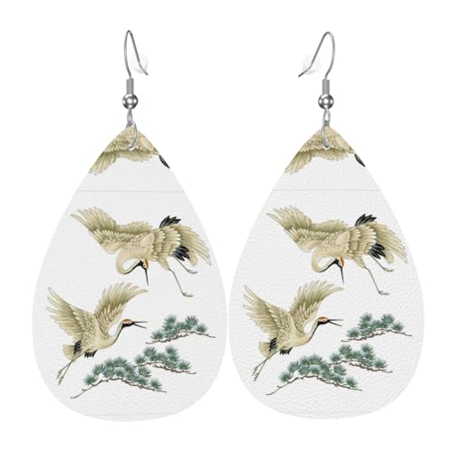 Zwei japanische Kraniche fliegen traditionelle Malerei Leder Ohrring für Frauen Tropfenform baumeln bedruckt Mode-Accessoires Alltag Party, Einheitsgröße, Leder Zwei japanische Kraniche fliegen traditionelle Malerei Leder Ohrring für Frauen Tropfenform baumeln bedruckt Mode-Accessoires Alltag Party, Einheitsgröße, Leder von CHAbu