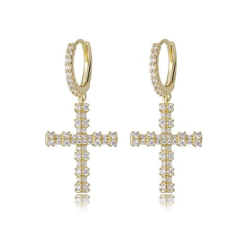 14K Gold Charme Cross Ohrringe mit Moissanit, elegantem Dangle & Drop -Design, schönes Geschenk für sie von CHCWR
