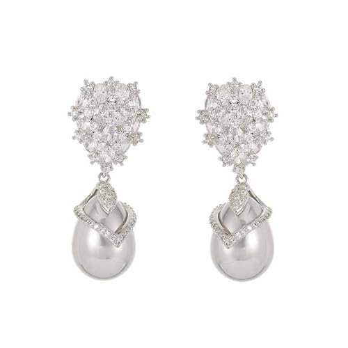 14K Gold Perle Drop -Ohrringe mit Moissanit, Palaststil -Süßwasserperlen, Modemodge für sie von CHCWR