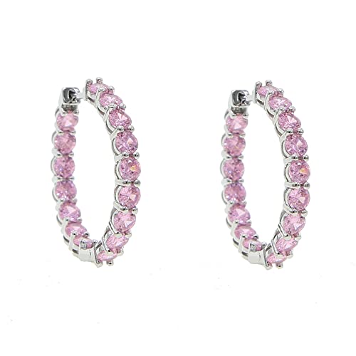 14k Gold Pink Crystal Hoop Ohrringe, 30 -mm -Innendurchmesser & Doppel -Hoops mit Edelsteindesign, Geschenk für sie von CHCWR