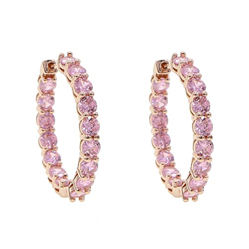 14k Gold Pink Crystal Hoop Ohrringe, 30 -mm -Innendurchmesser & Doppel -Hoops mit Edelsteindesign, Geschenk für sie von CHCWR