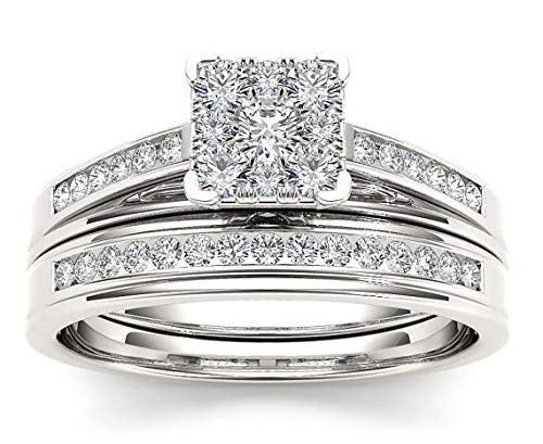 2pcs Flash Diamond Engagement Ringe Simuliertes Sterling -Silber -Paar Zirkon Diamantringe Set, Hochzeit Versprechen Liebesbeziehung Ringe Verlobung Ehering Set Set Größe 9 von CHCWR