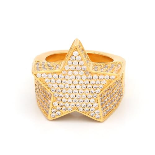 CHCWR 14K Gold Star-besetztes Moissanit-Statement Ring für Männer, das aus geometrische, exklusive Hip-Hop-Geschenk verfroren von CHCWR