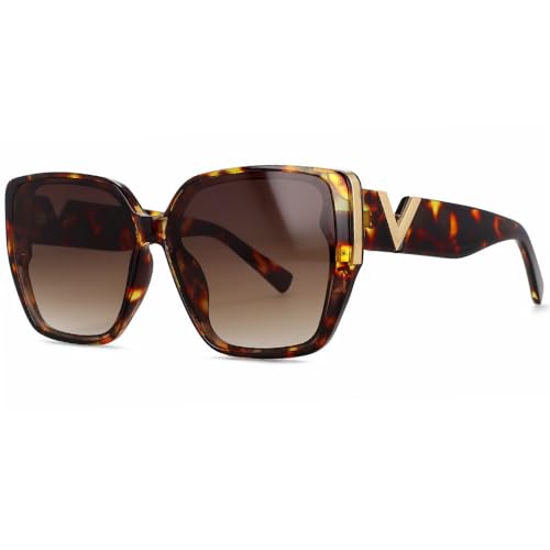 CHCWR 2025 V-förmige Sonnenbrille für Damen, verspiegelt, Retro-Sonnenbrille für Damen, Vintage-Sonnenbrille, Schwarz, C2 Tea Grey, Einheitsgröße von CHCWR