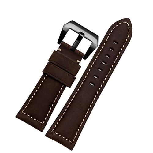 CHCWR 20mm 22 mm 24 mm 26 mm echtes Leder Retro Man Watch Band für Panerai PAM111 441 Cowhide Watchband Handgelenksgurt (Farbe: Retro Schwarz Silber, Größe: 24 mm) von CHCWR