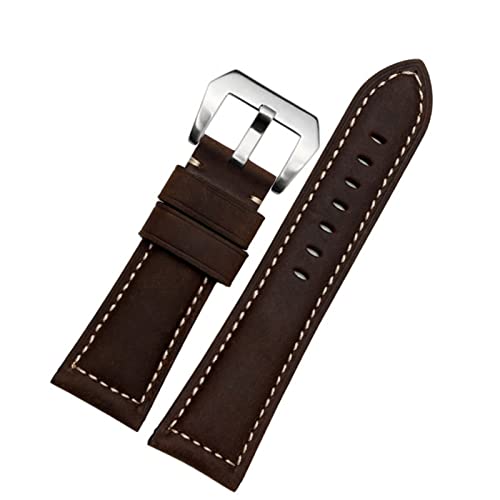 CHCWR 20mm 22 mm 24 mm 26 mm echtes Leder Retro Man Watch Band für Panerai PAM111 441 Cowhide Watchband Handgelenksgurt (Farbe: Retro Schwarz Silber, Größe: 24 mm) von CHCWR