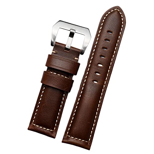 CHCWR 20mm 22 mm 24 mm 26 mm echtes Leder Retro Man Watch Band für Panerai PAM111 441 Cowhide Watchband Handgelenksgurt (Farbe: Retro Schwarz Silber, Größe: 24 mm) von CHCWR