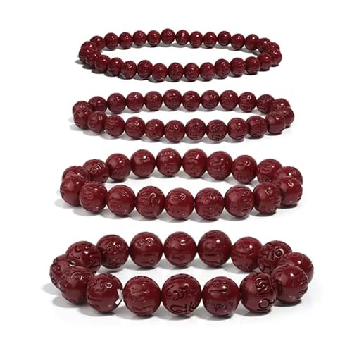 CHCWR 6/8/10/12mm tibetanische buddhistische Zimtarmband für Männer und Frauen Gebet handgeschnitzt Sanskrit, tiefrot, 4pcs von CHCWR