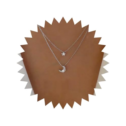 CHCWR Boho -Layered Star Pendell Halskette Strasssteine ​​Tiny Mond Halskette dünne Kette Moon Halshöhe Kristall kleiner Stern Halskette Schmuck für Frauen und Mädchen von CHCWR