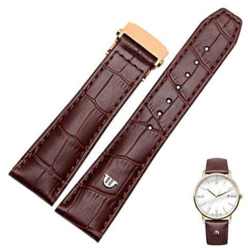 CHCWR Echtes Leder -Uhrband für Maurice Lacroix Uhren Gurt Black Braun 20 mm 22 mm mit Faltschnalle Armband (Farbe: Schwarz Silberverschluss, Größe: 20 mm) von CHCWR