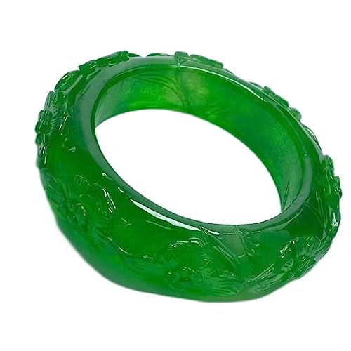 CHCWR Emerald Bangles Grüne Jade Hand geschnitzte Blumen Jade Bangle Jadeit Bangel gibt Schmuck Frauen Geschenke Armreifen (61-62 mm) von CHCWR