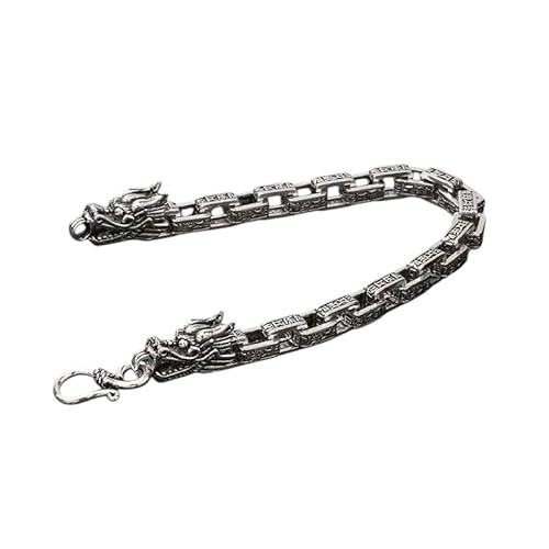 CHCWR Exquisit 925 Silver Dragon Armbänder Männer Retro Retro Sechs-Charakter Mantra Square 8 Form Haken Kette Geburtstagsfeier Freundschaft Geschenk von CHCWR