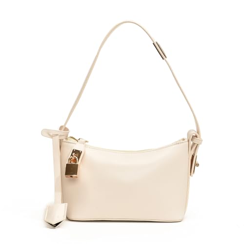 CHCWR Frauen kleine Umhängetasche Feste Farbe PU Leder Frau Handtaschen Reißverschluss Leder Achselhöhle mit Schlossdekor Hobo -Tasche von CHCWR