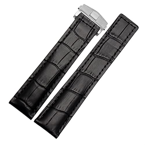 CHCWR Für echte Leder -Uhrbandstiche Armband 19 20 22 mm für Männer Handgelenkband mit Klappverschluss (Farbe: Blau ohne Verschluss, Größe: 20 mm) von CHCWR