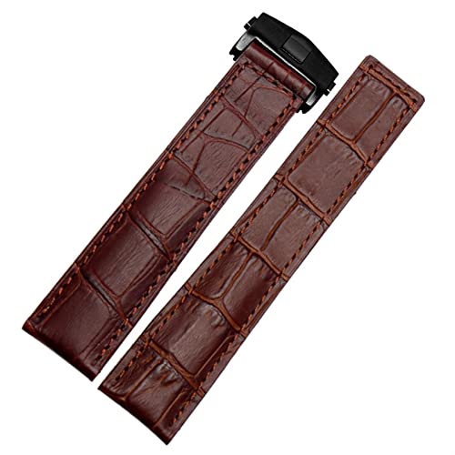 CHCWR Für echte Leder -Uhrbandstiche Armband 19 20 22 mm für Männer Handgelenkband mit Klappverschluss (Farbe: Blau ohne Verschluss, Größe: 20 mm) von CHCWR