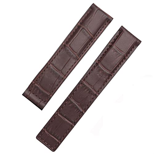 CHCWR Für echte Leder -Uhrbandstiche Armband 19 20 22 mm für Männer Handgelenkband mit Klappverschluss (Farbe: Blau ohne Verschluss, Größe: 20 mm) von CHCWR