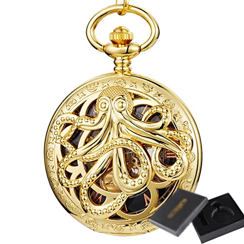 CHCWR Gold Octopus Mechanische Taschenuhr Dampfschand-Wind-Flip-Uhr-Uhr mit CFOR Men Women Collection/B von CHCWR