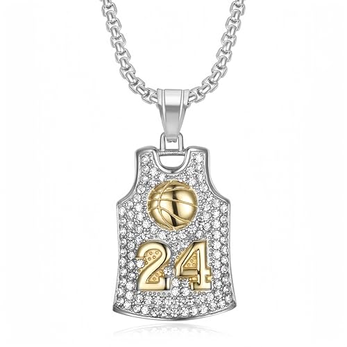 CHCWR Gold plattierter Strass Hip-Hop Halskette Männer Basketball Nummer 24 Halskette Trikot-Anhängerkette Länge 23,62 Zoll von CHCWR