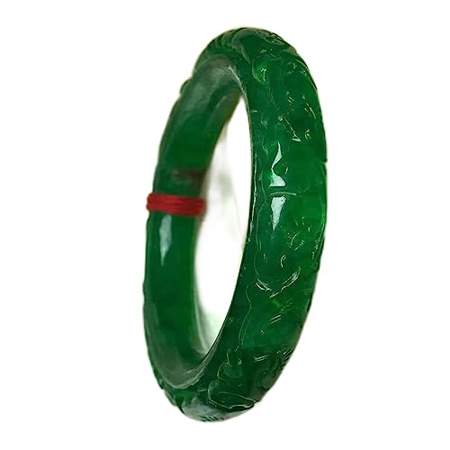CHCWR Grüne Jade Armreifen handgeschnitztes Muster Blume Armreif Jade Armband Armreifen für Frauen Jade Armband Jade Schmuck (61-62 mm) von CHCWR