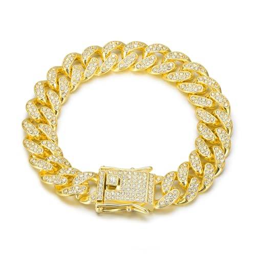 CHCWR Herren Armband Legierung Kubanische Kette Full Diamond Herren- und Frauenarmband -Gold -Plattierkette 9in Länge von CHCWR