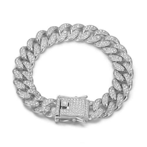 CHCWR Herren Armband Legierung Kubanische Kette Full Diamond Herren- und Frauenarmband -Gold -Plattierkette 9in Länge von CHCWR